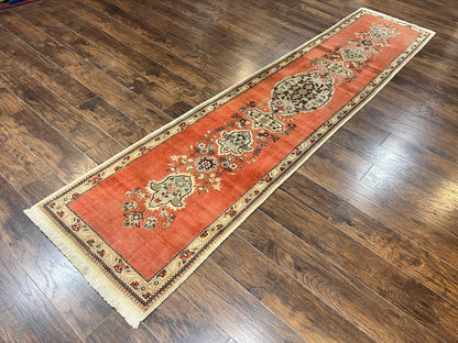 Persian Tabriz Runner Rug 3 x 12, Vintage Hand Knotted Wool Oriental Hallway Carpet, Light Red Beige Tan, Fine Weave, Semi Open Field, Traditional - Nuvé