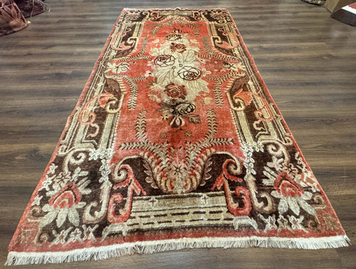 Khotan Rug 5x9, Terracotta and Brown, Floral, Chinese Wool Carpet, Antique Rug - Nuvé