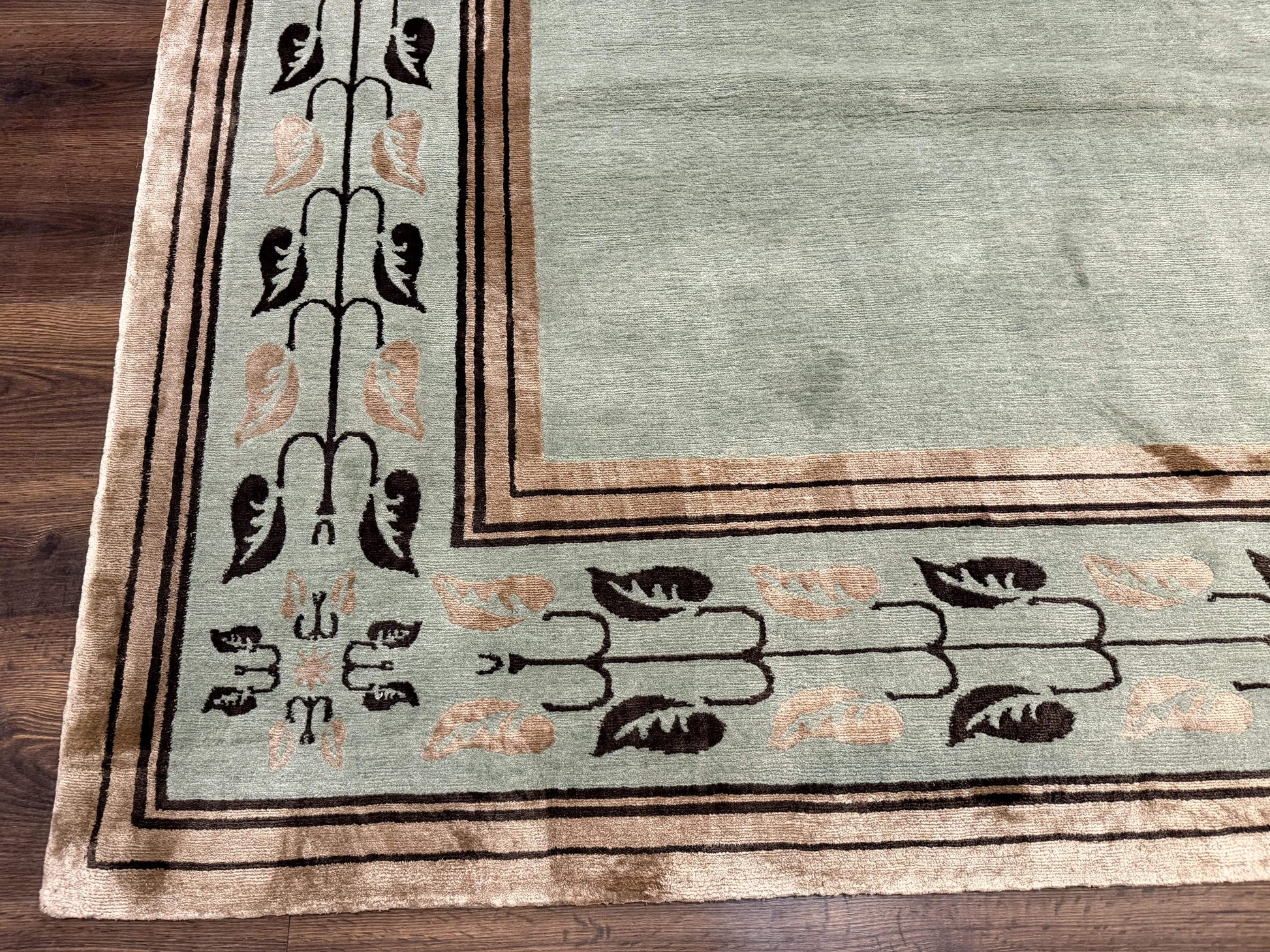 Palace Size Nepali Rug 9x18, Open Field, Light Mint Green, Wool Hand Knotted, Modern Contemporary - Nuvé