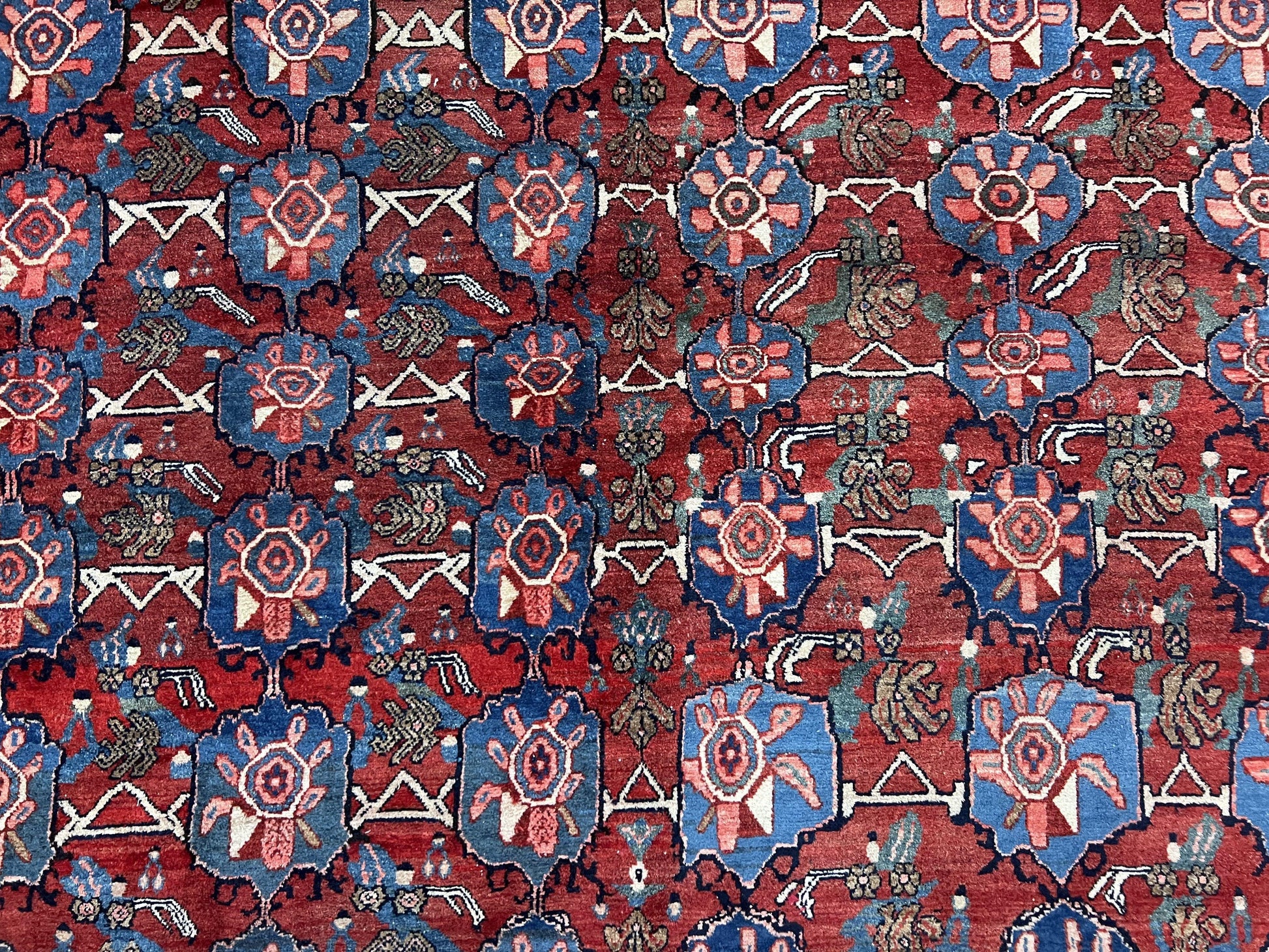 Antique Persian Bijar Rug 9x12 - Allover Motif, Red & Blue - Nuvé