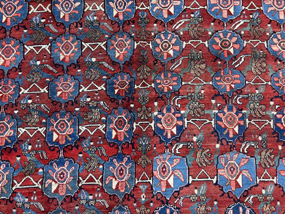 Antique Persian Bijar Rug 9x12 - Allover Motif, Red & Blue - Nuvé