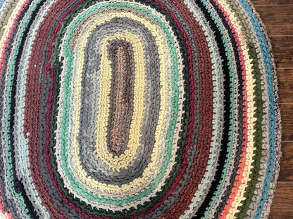 Antique American Braided Rug 5x7, Oval Multicolor Handmade Wool Braided Carpet - Nuvé