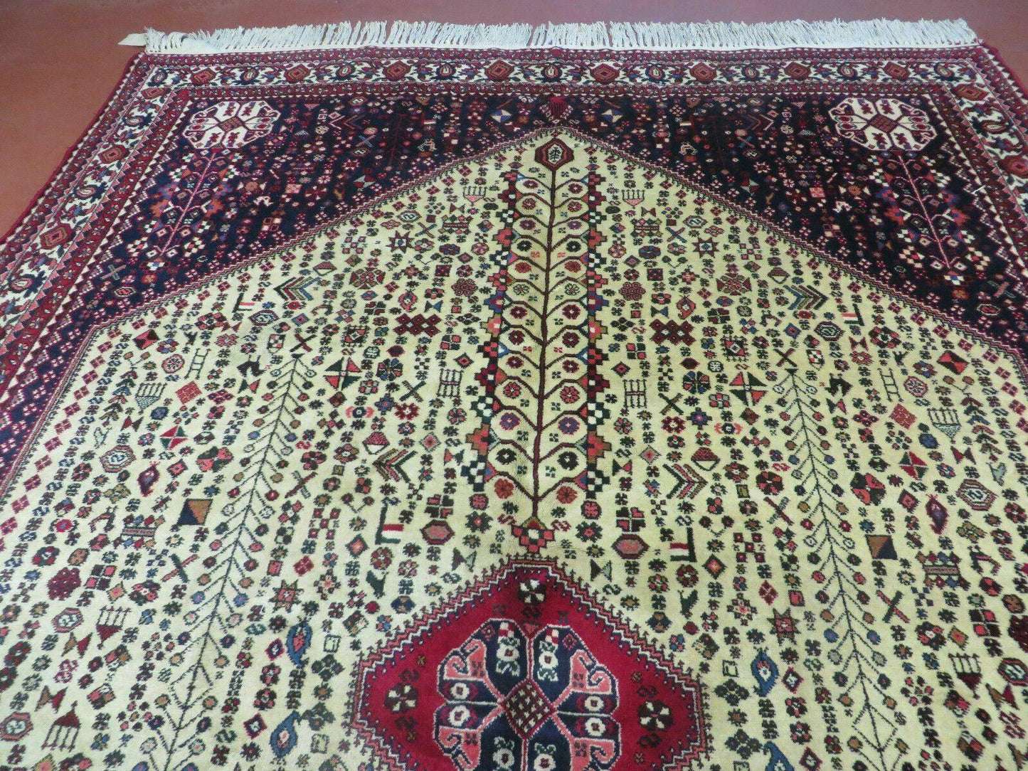 7' X 10' Vintage Handmade Indian Floral Wool Rug Hand Knotted Carpet Ivory Red - Nuvé