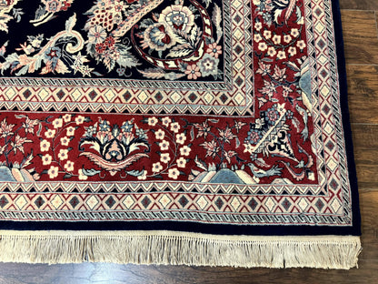 Sino Persian Rug 8x10, Floral Kirman Carpet, Navy Blue and Red, Floral Vases, Handmade Vintage Wool Carpet, 320 KPSI - Nuvé