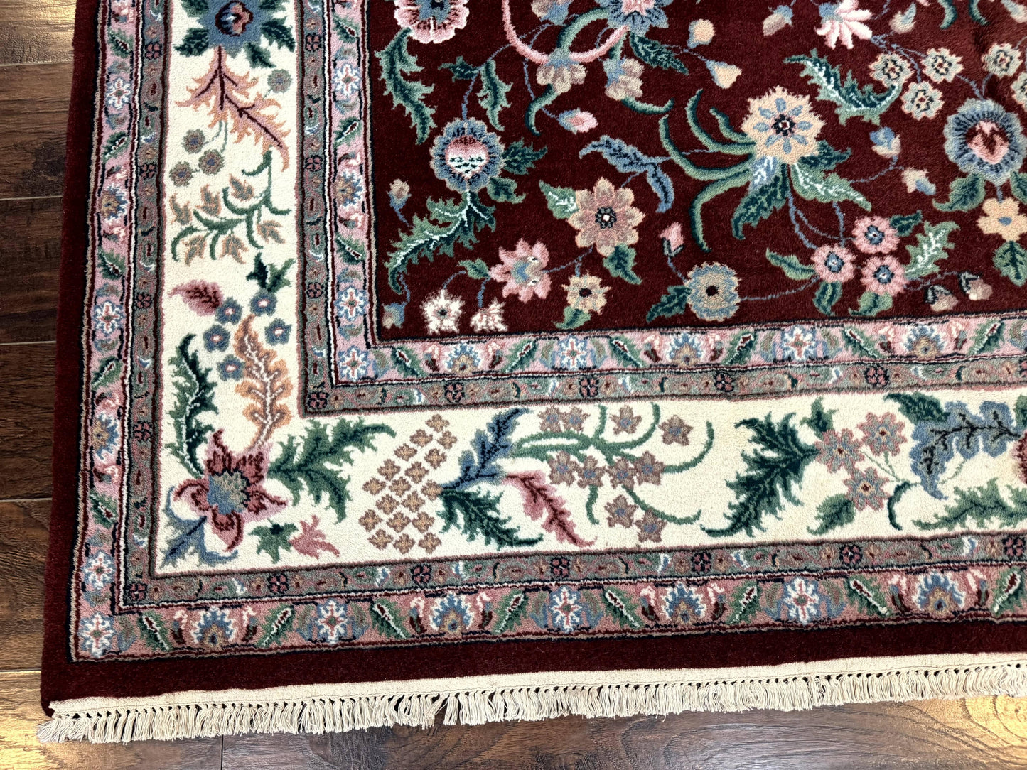 Indo Persian Rug 8x10, Red and Ivory, Floral Allover, Handmade Wool Area Rug - Nuvé