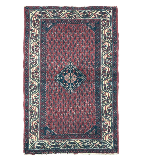 2.5' X 4' Vintage Handmade Indian Amritsar Wool Rug Paisley Design Red