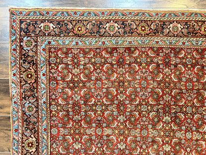 Antique Persian Bidjar Rug 5x7, Repeated Allover Herati Pattern, Red, Handmade Wool Carpet - Nuvé