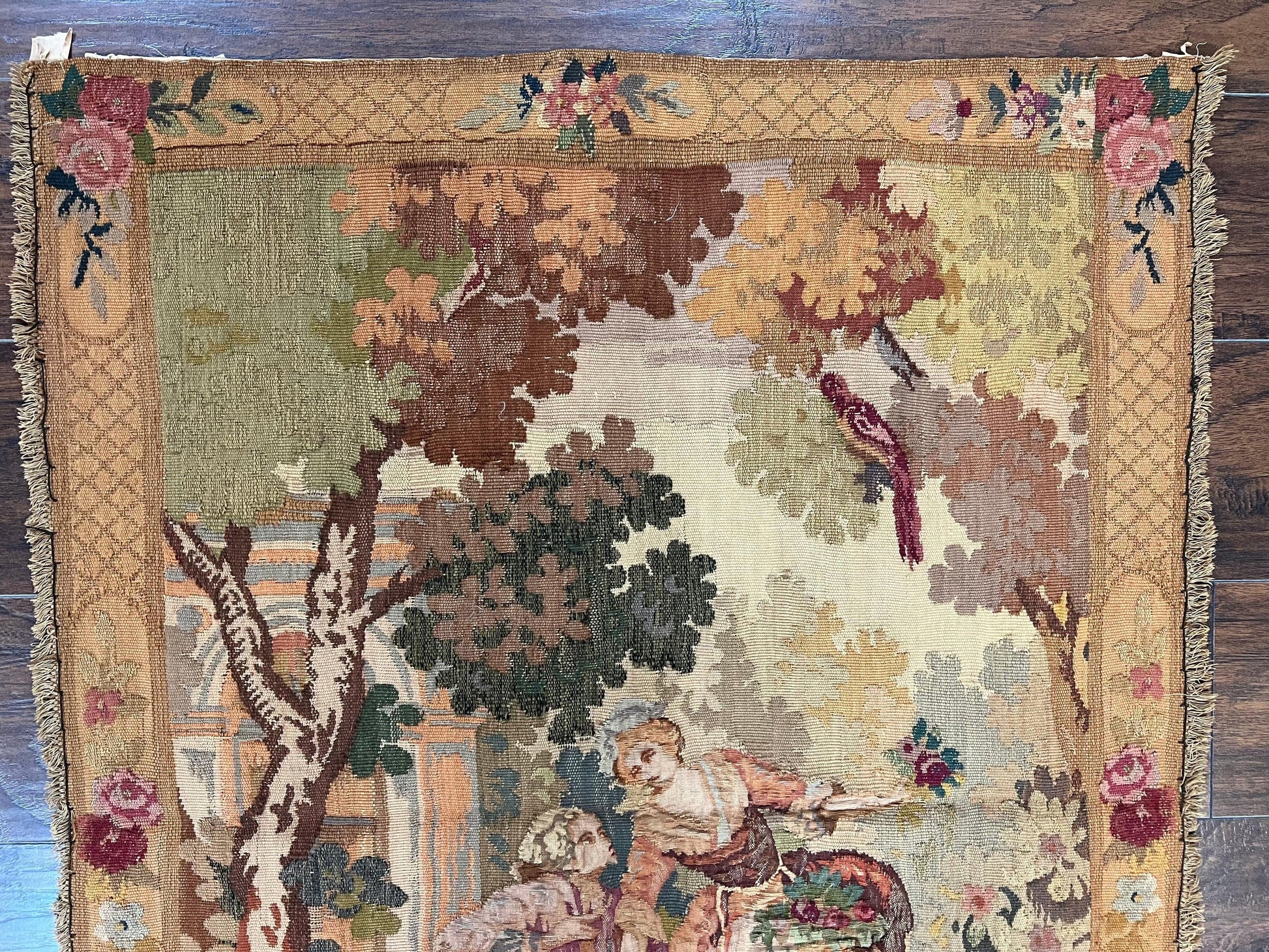 Antique Tapestry 3x4, European French Tapestry, Hand Loomed Victorian Tapestry, Vintage Wool Tapestry 3 x 4 ft - Nuvé