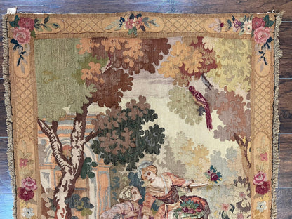 Antique Tapestry 3x4, European French Tapestry, Hand Loomed Victorian Tapestry, Vintage Wool Tapestry 3 x 4 ft - Nuvé