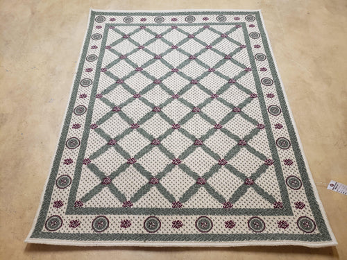 4x5 Panel Design Rug, 4' x 5' Power-Loomed Vintage Rug, Beige & Pine Green Carpet - Nuvé