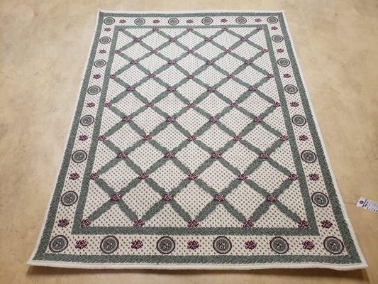 4x5 Panel Design Rug, 4' x 5' Power-Loomed Vintage Rug, Beige & Pine Green Carpet - Nuvé