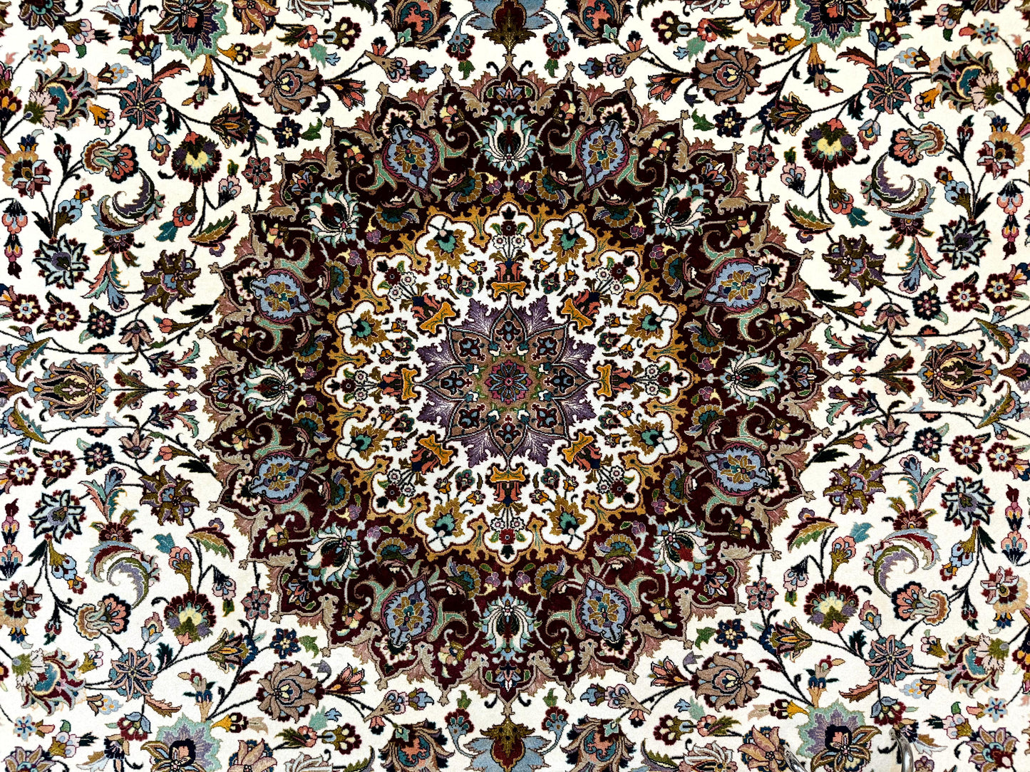 Persian Tabriz Rug 8x11, Floral Medallion Traditional Area Rug, Fine 300 KPSI, Ivory Maroon - Nuvé