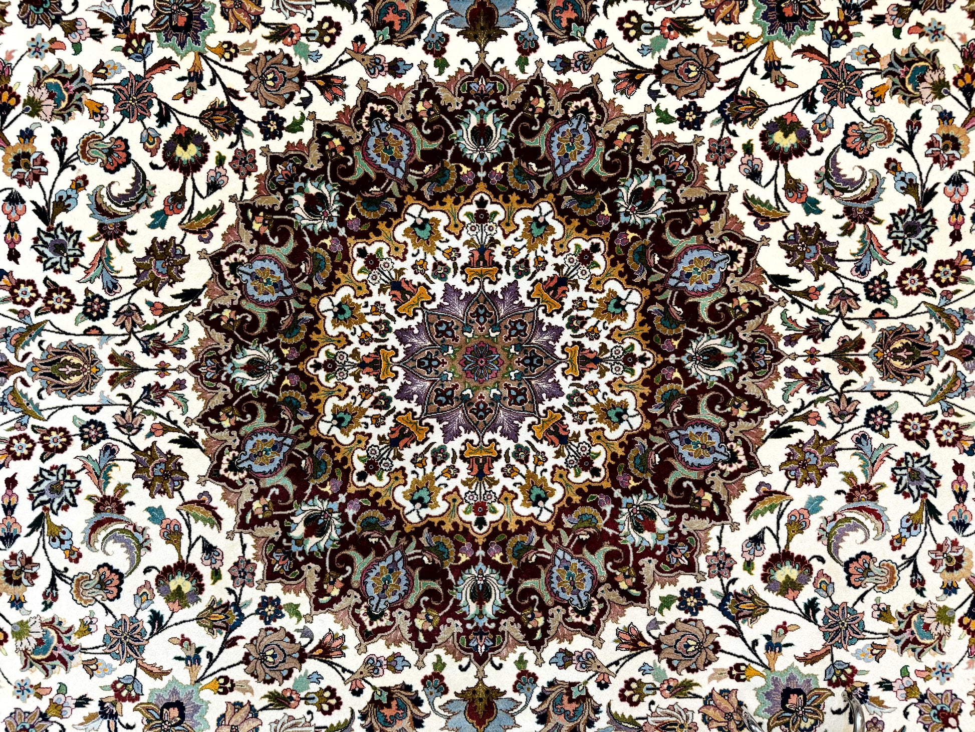 Persian Tabriz Rug 8x11, Floral Medallion Traditional Area Rug, Fine 300 KPSI, Ivory Maroon - Nuvé
