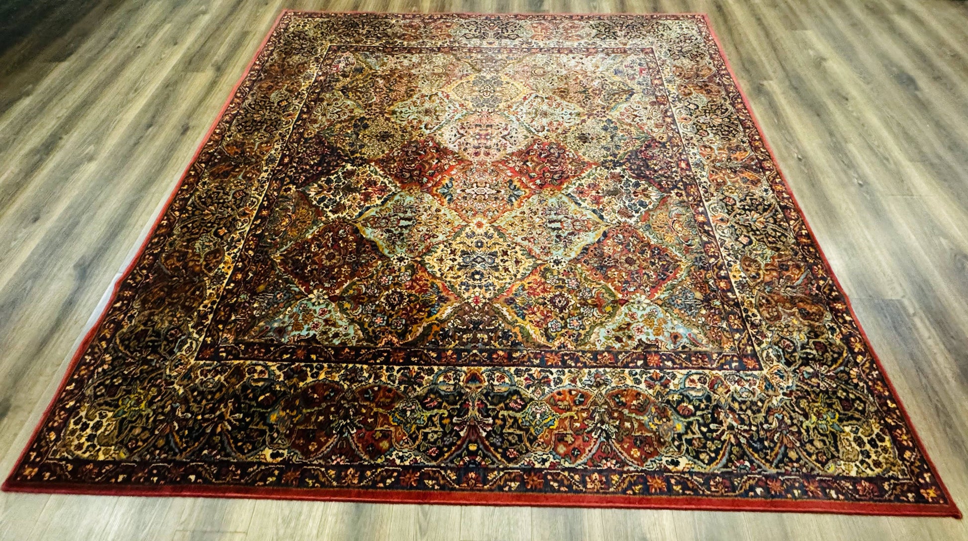 Square Karastan Multicolor Panel Kirman Rug #717, Rare Size 8.8 x 8.8, Original 700 Series, Wool - Nuvé