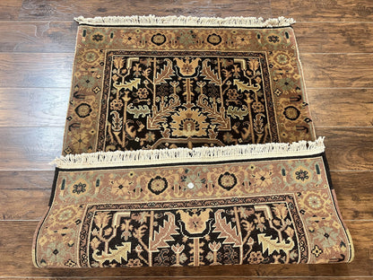 Heriz Rug 3.6 x 5, Handmade Vintage Wool Carpet, Couristan Carpet, Persian Design, Black - Nuvé