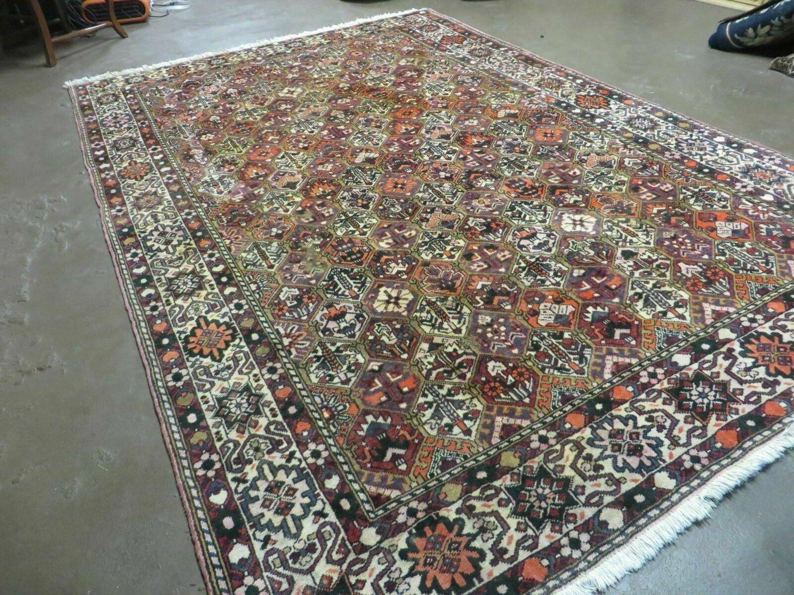 Antique Persian Bakhtiari Rug 7x10 - Multicolor Repeated Panel Design - Vegetable Dyed Rug - Hand Knotted Wool Room Sized Oriental Carpet 7 x 10 Rug - Nuvé