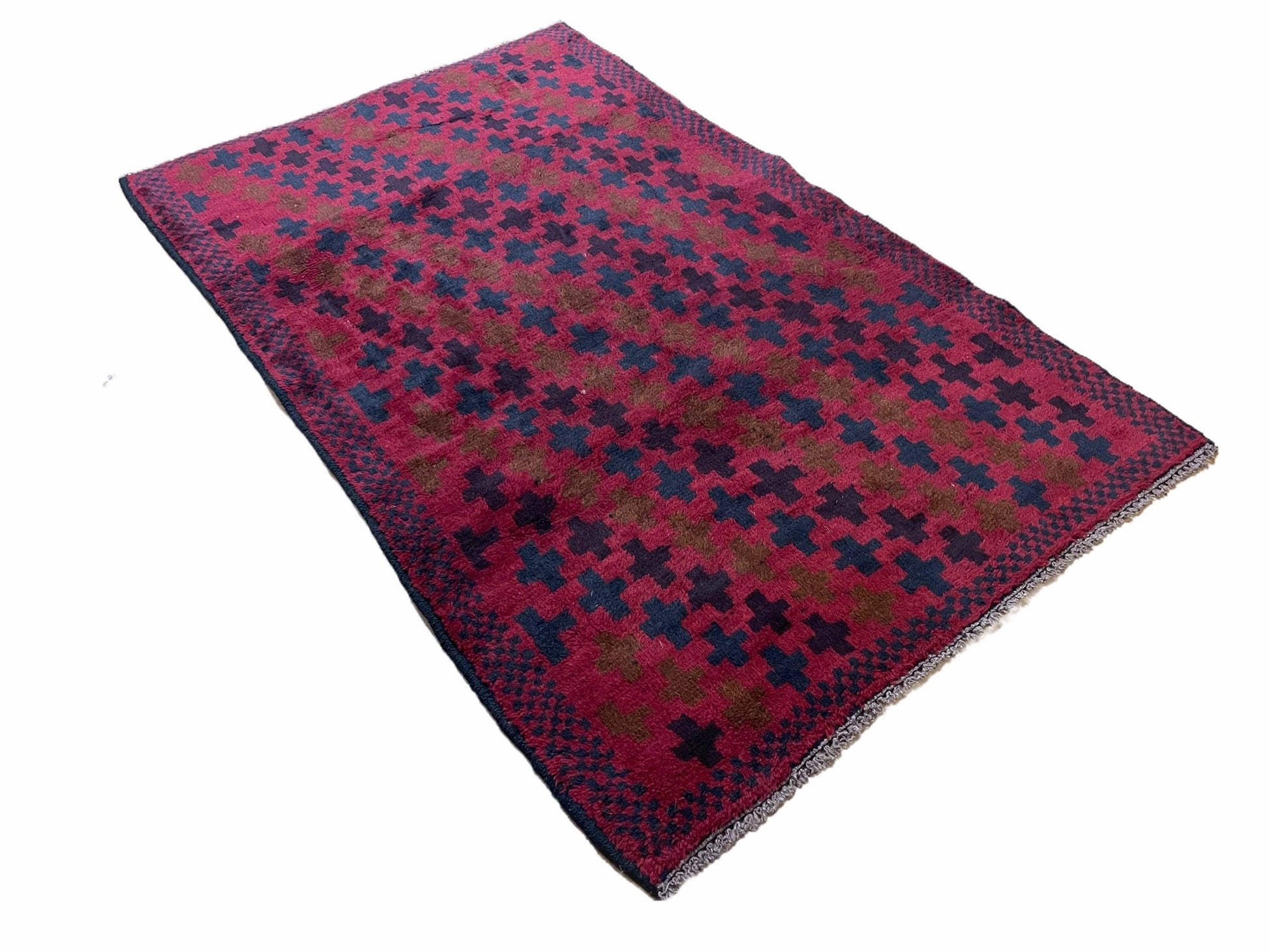 2' 10" X 4'8" Vintage Handmade Tribal Wool Rug Balouchi Rug Afghan Rug Red Beige - Nuvé