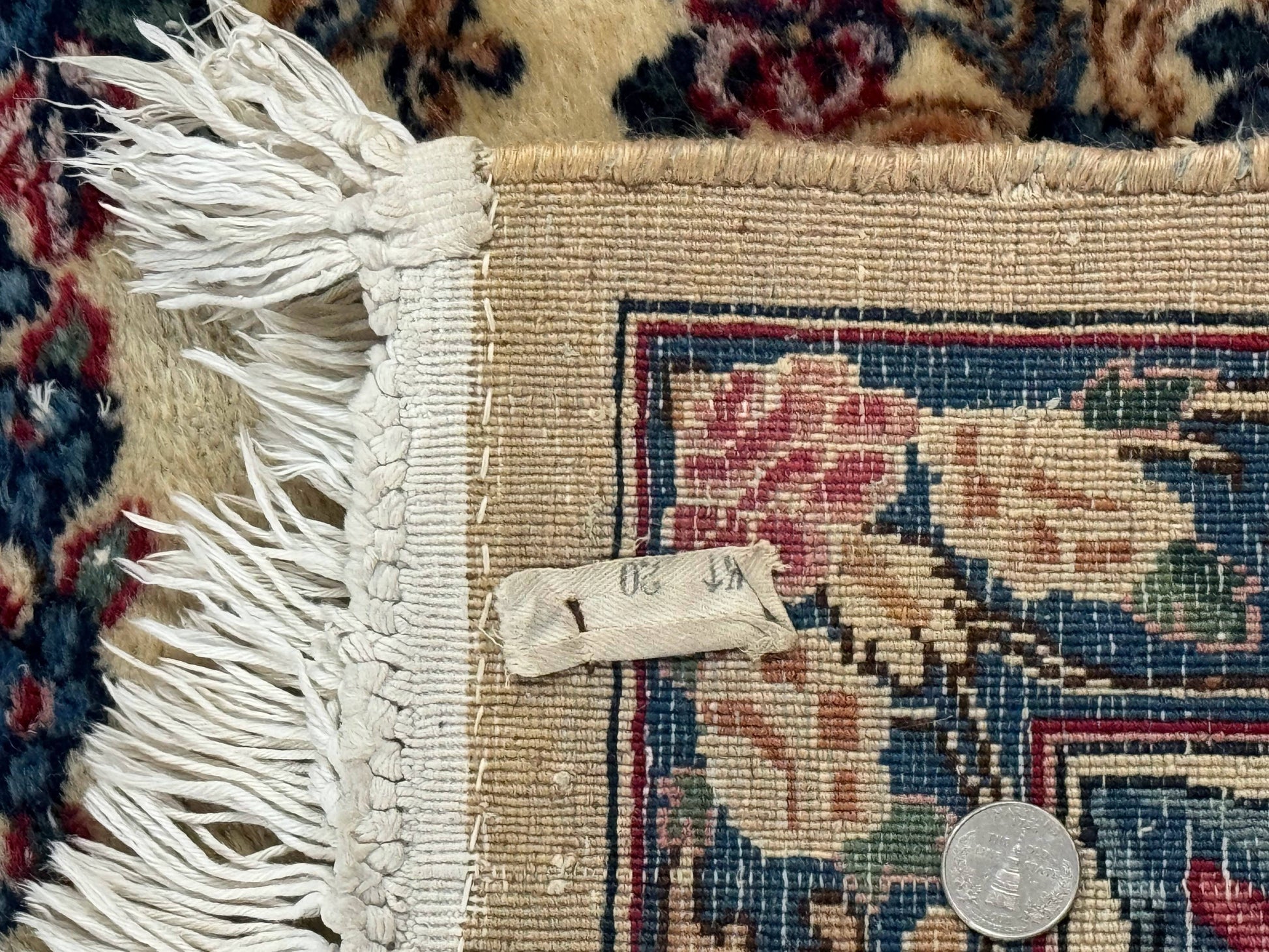 Square Persian Kerman Rug 4x4, Ivory Blue Pink, Handmade, Fine 225 KPSI - Nuvé