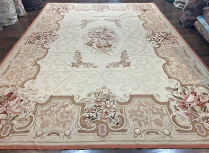 10x14 Aubusson Rug, Wool Handmade Vintage Carpet, French European Design, Elegant - Nuvé