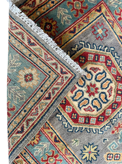 Hand-Knotted Afghan Kazak Wool Runner Rug – 2'7" x 12'3" – Traditional Geometric Design - Nuvé