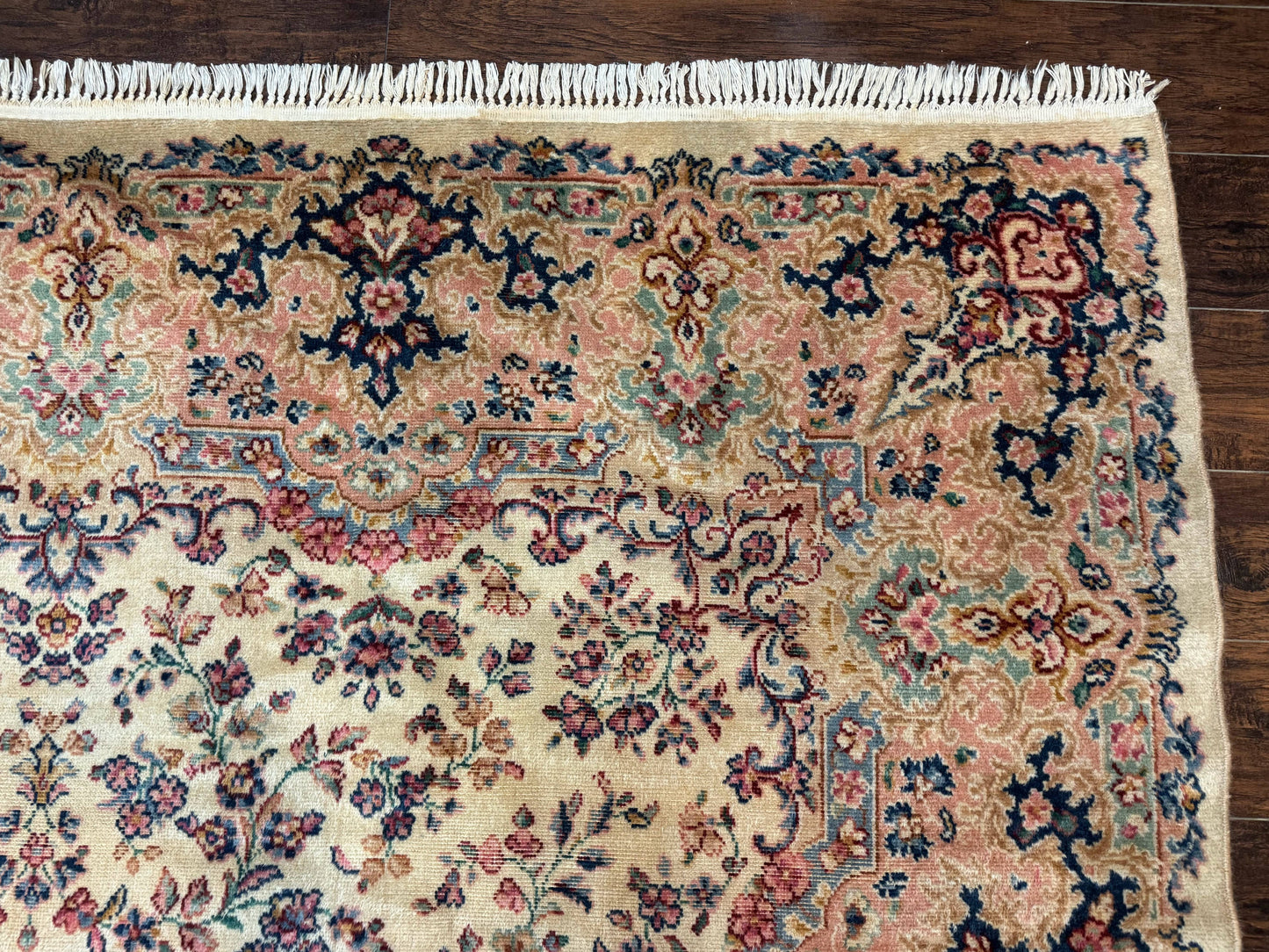 Antique Karastan Rug 8.8 x 12 Lanamar Floral Ivory Kirman Wool Discontinued - Nuvé