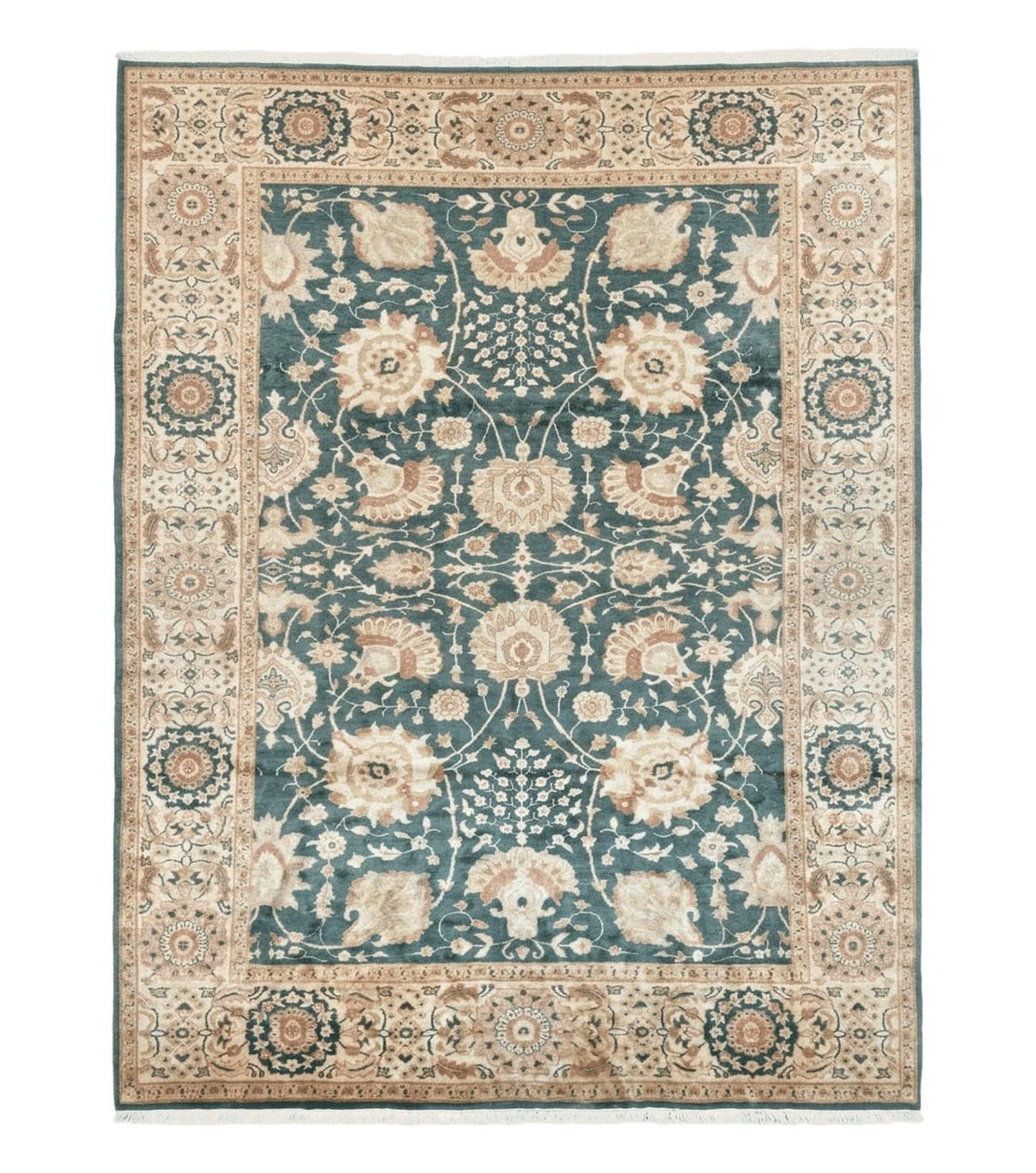 Egyptian Mahal Rug 10x14, Large Vintage Floral Hand Knotted Wool Carpet 10 x 14, Dark Green and Beige Traditional Handmade Persian Area Rug