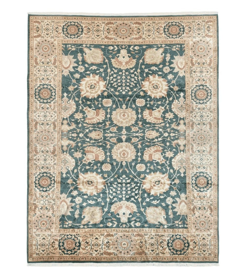 Egyptian Mahal Rug 10x14, Large Vintage Floral Hand Knotted Wool Carpet 10 x 14, Dark Green and Beige Traditional Handmade Persian Area Rug