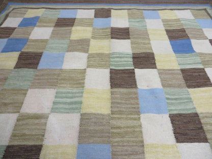 5' X 8' Hand-knotted Kilim Dhurrie Wool Cotton Rug Flat Weave Carpet Checkered Pattern Colorful Multicolor - Nuvé