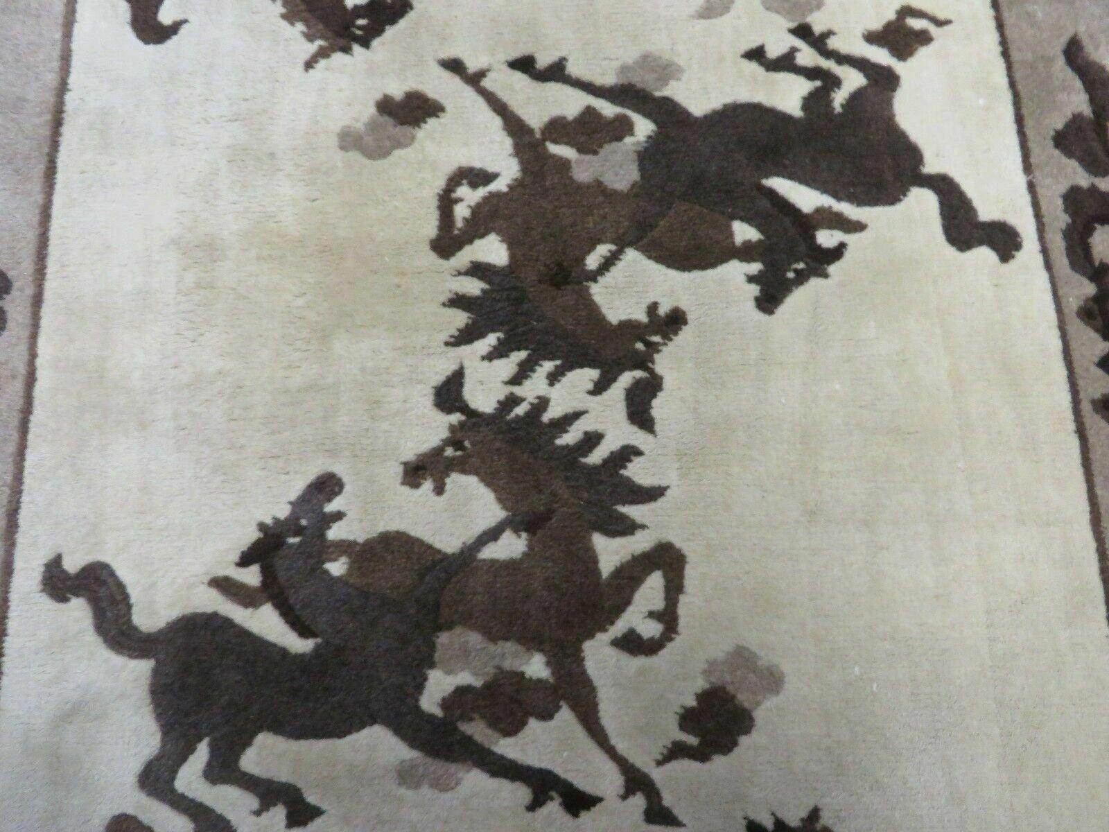 4' X 6' Modern Tibetan Nepal Art Deco Chinese Hand Knotted Wool Rug Horses Nice - Nuvé