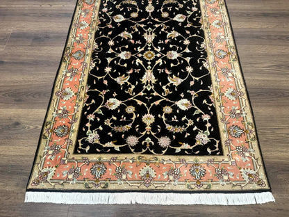 Persian Tabriz Rug 3x5 Black and Salmon Floral Fine Handmade 360 KPSI - Nuvé