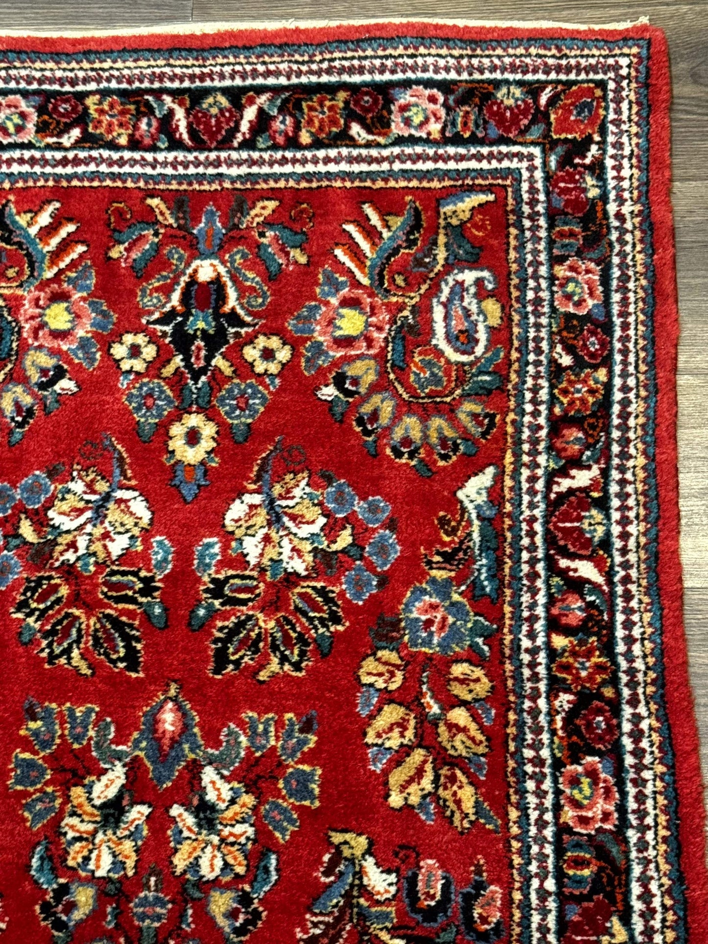 Persian Sarouk Runner Rug 3x12, Red Floral 3 x 12ft Runner, Vintage, Wool - Nuvé