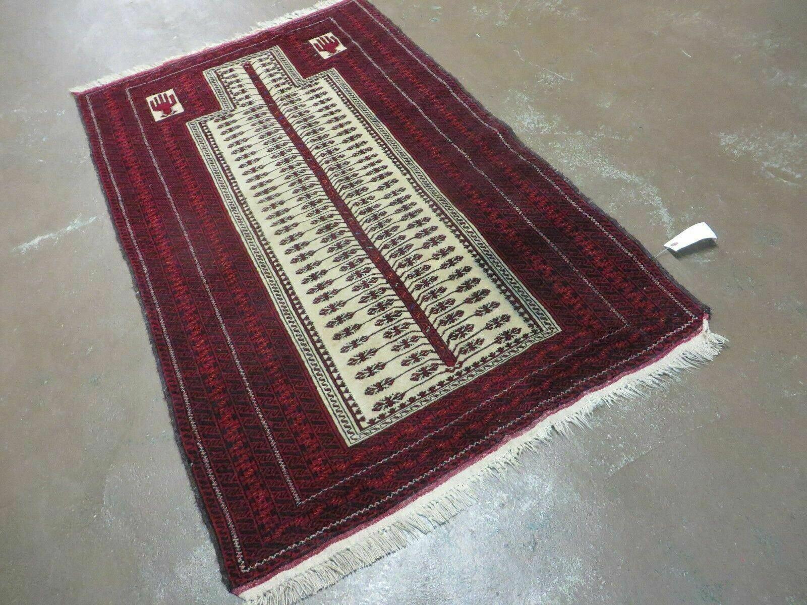 3' X 5' Antique Handmade Turkoman Balouchi Prayer Wool Rug Khamesh - Nuvé