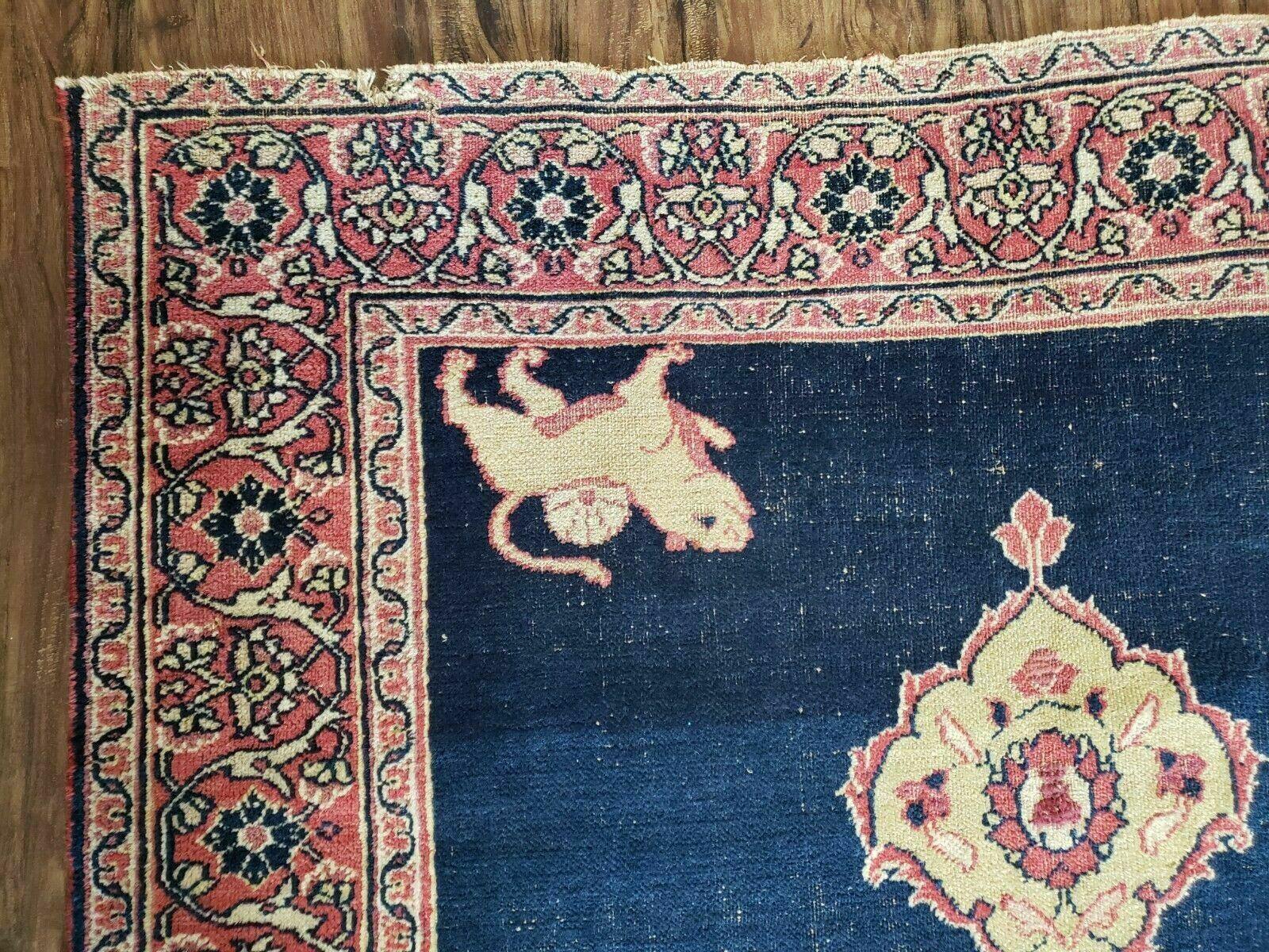 4' X 6' Antique Handmade Turkish Ghiordes Wool Rug Veg Dyes Organic Lion Nice - Nuvé