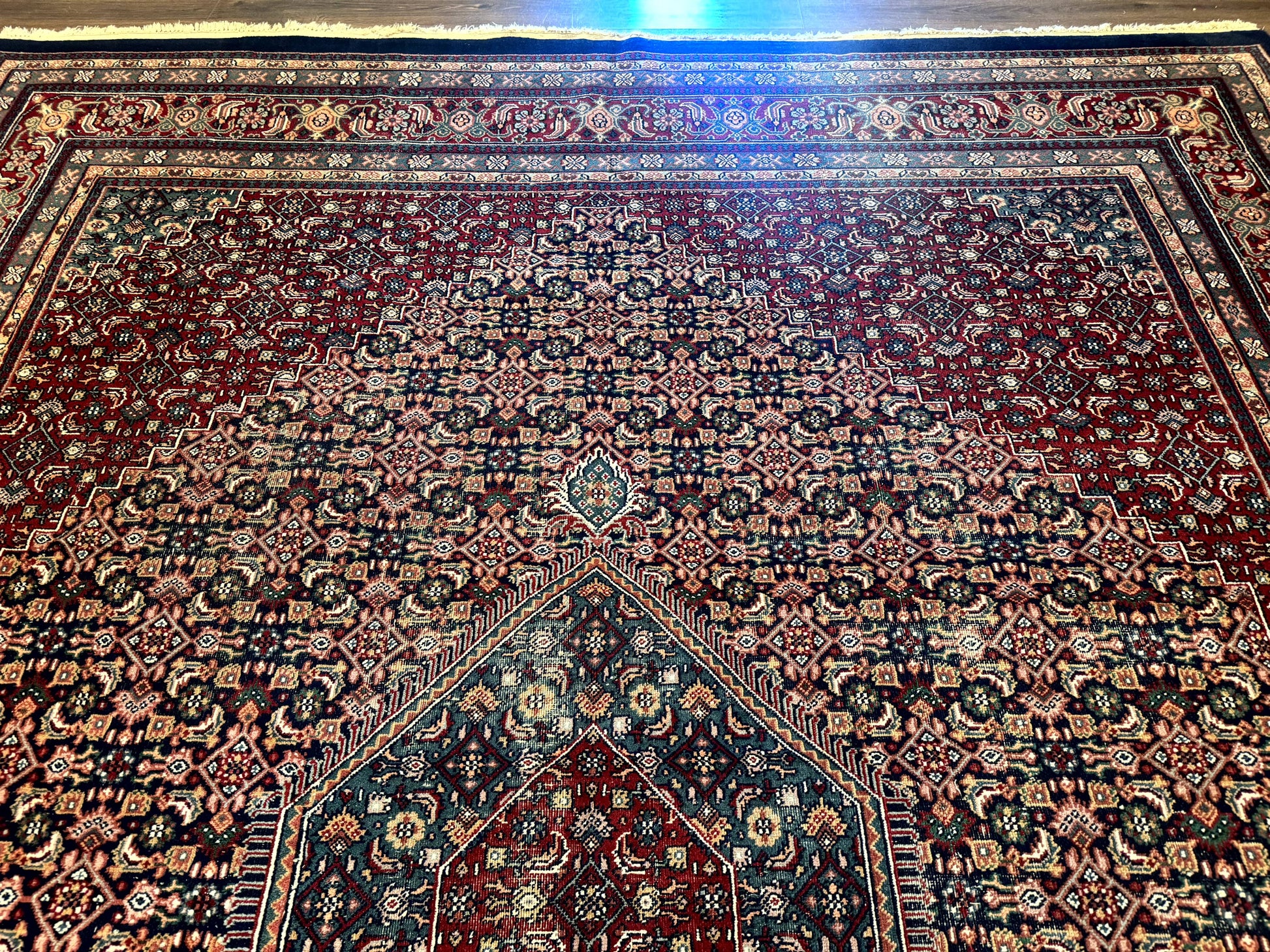 Indo Persian Bidjar Rug 9x12 Wool Handmade Carpet Dark Blue - Nuvé