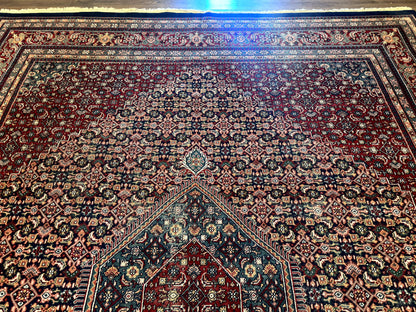 Indo Persian Bidjar Rug 9x12 Wool Handmade Carpet Dark Blue - Nuvé