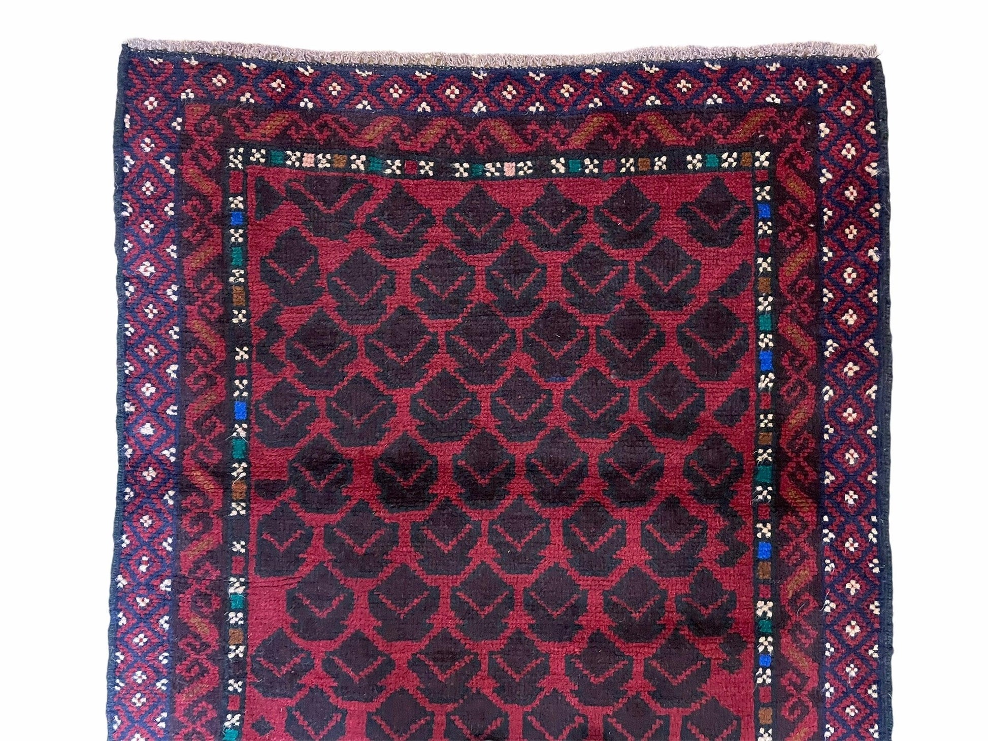 2' 8" X 4' 6" Vintage Handmade Tribal Wool Rug Balouchi Rug Afghan Rug Red Blue - Nuvé