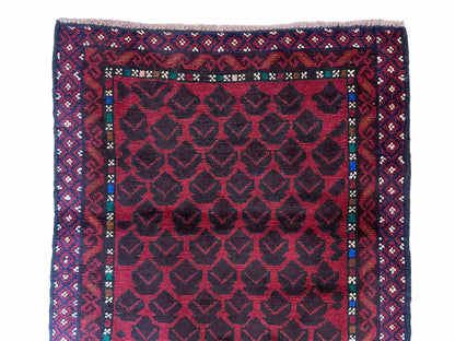 2' 8" X 4' 6" Vintage Handmade Tribal Wool Rug Balouchi Rug Afghan Rug Red Blue - Nuvé