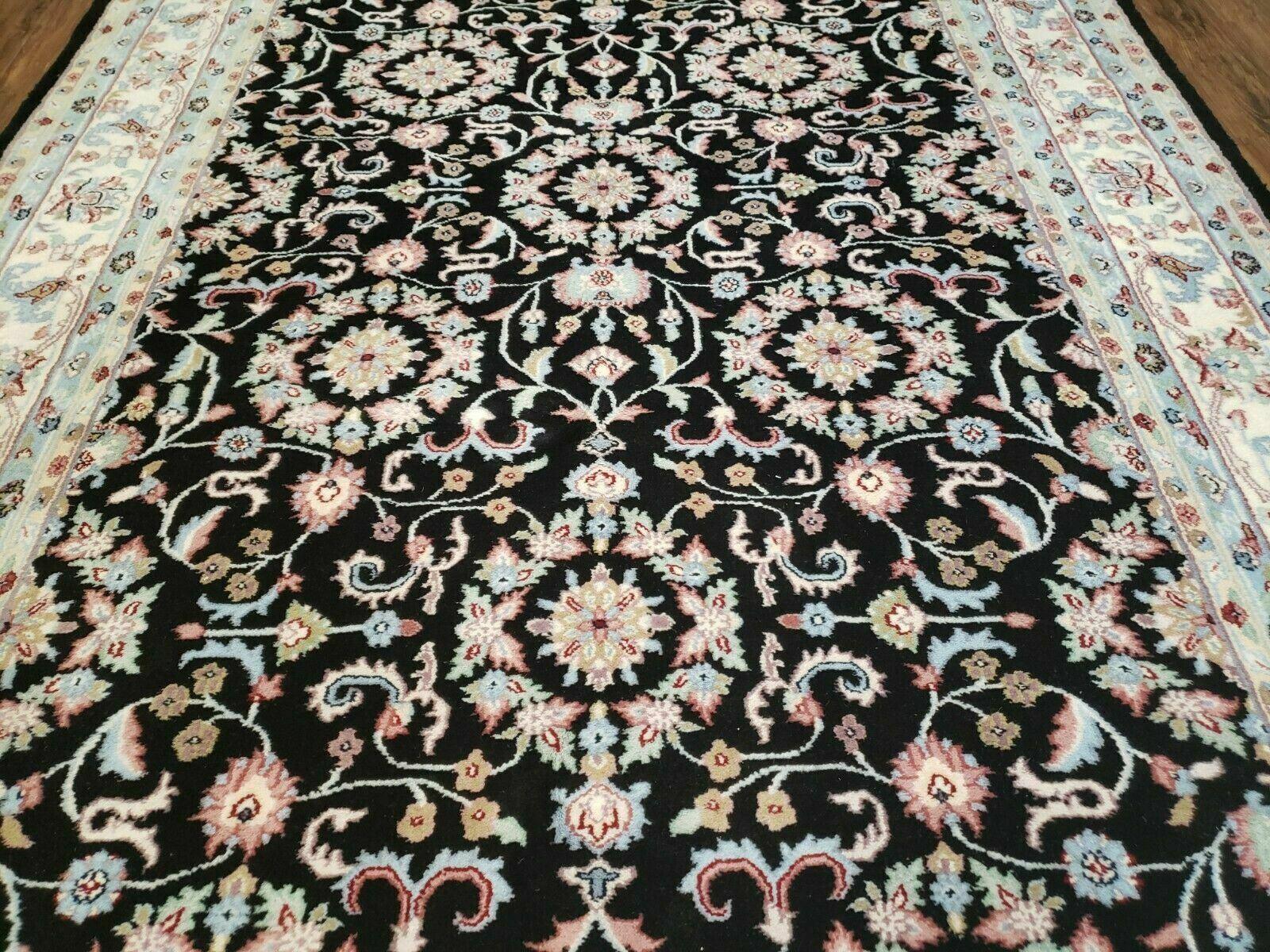 6' X 9' Handmade Indian Agra Wool Rug Carpet Vegetable Dyes Black - Nuvé