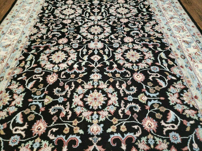 6' X 9' Handmade Indian Agra Wool Rug Carpet Vegetable Dyes Black - Nuvé