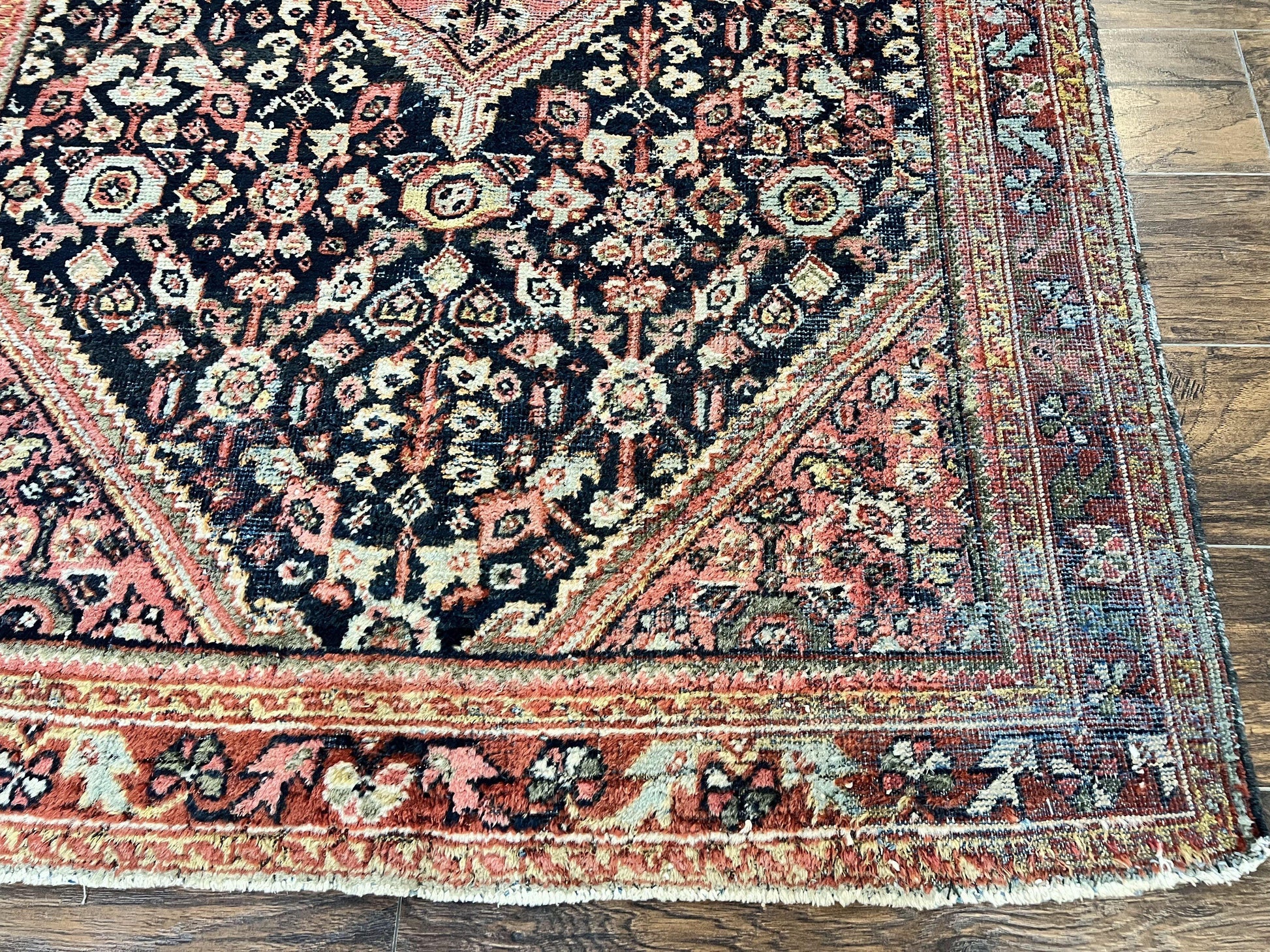 Antique Persian Mahal Rug 4x7, Wool Hand Knotted Tribal Geometric Carpet - Nuvé