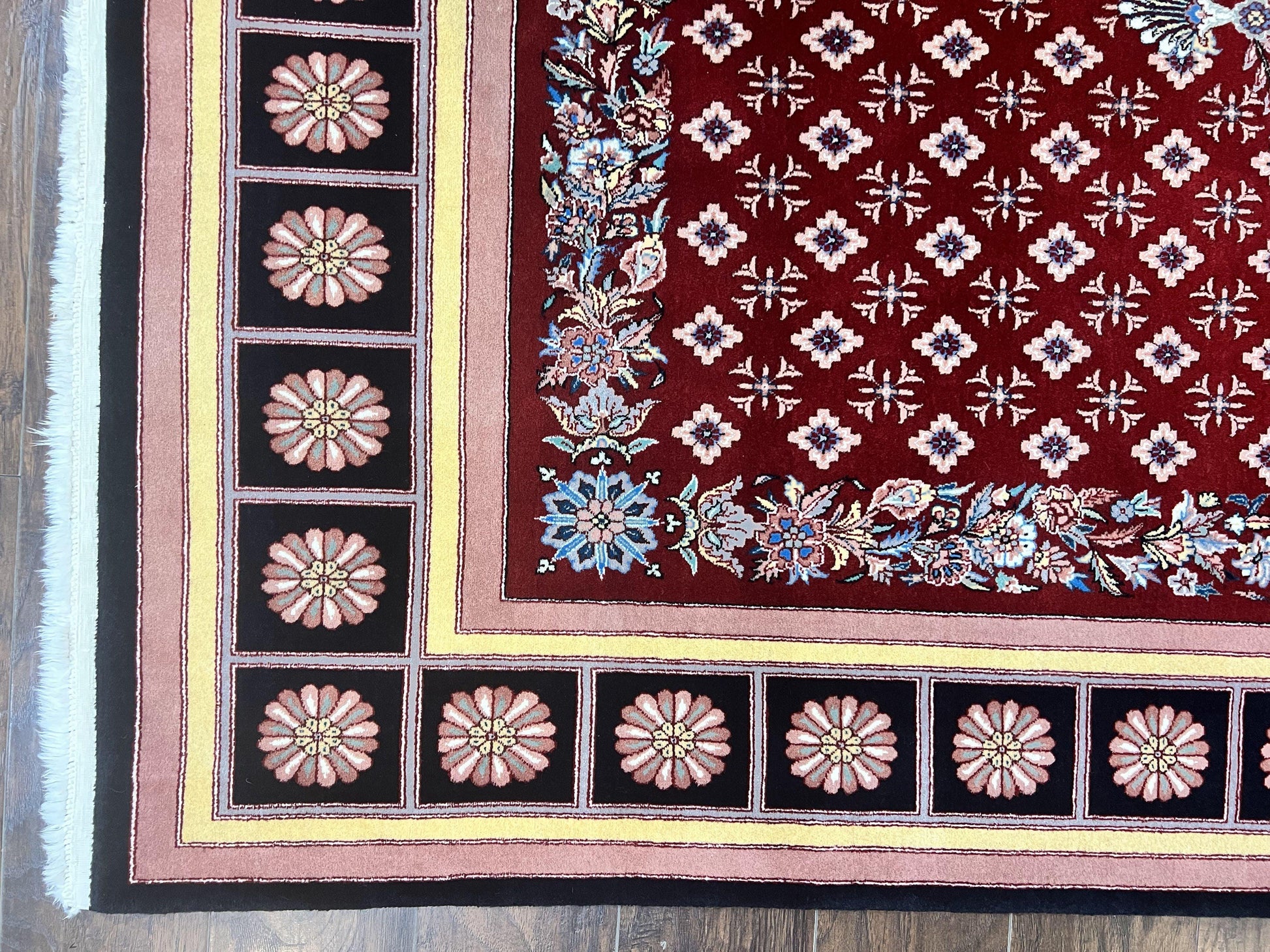 Pakistani Rug 6x9, European Aubusson Design, Wool Handmade Vintage Carpet, Dark Red, 6 x 9 Medium Sized Rug - Nuvé