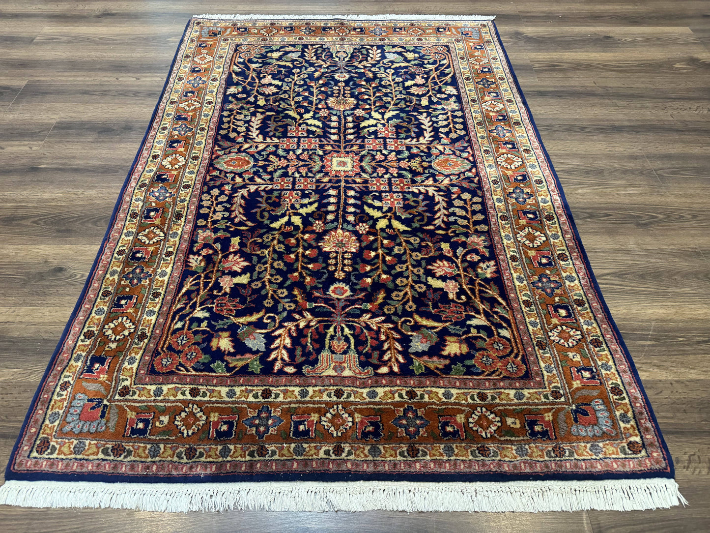 Indo Persian Sarouk Rug 4x6, Blue and Rust Red - Nuvé