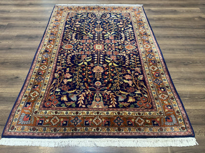 Indo Persian Sarouk Rug 4x6, Blue and Rust Red - Nuvé