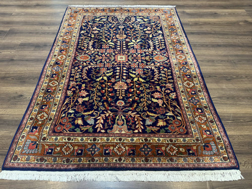 Indo Persian Sarouk Rug 4x6, Blue and Rust Red - Nuvé