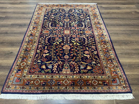 Indo Persian Sarouk Rug 4x6, Blue and Rust Red - Nuvé