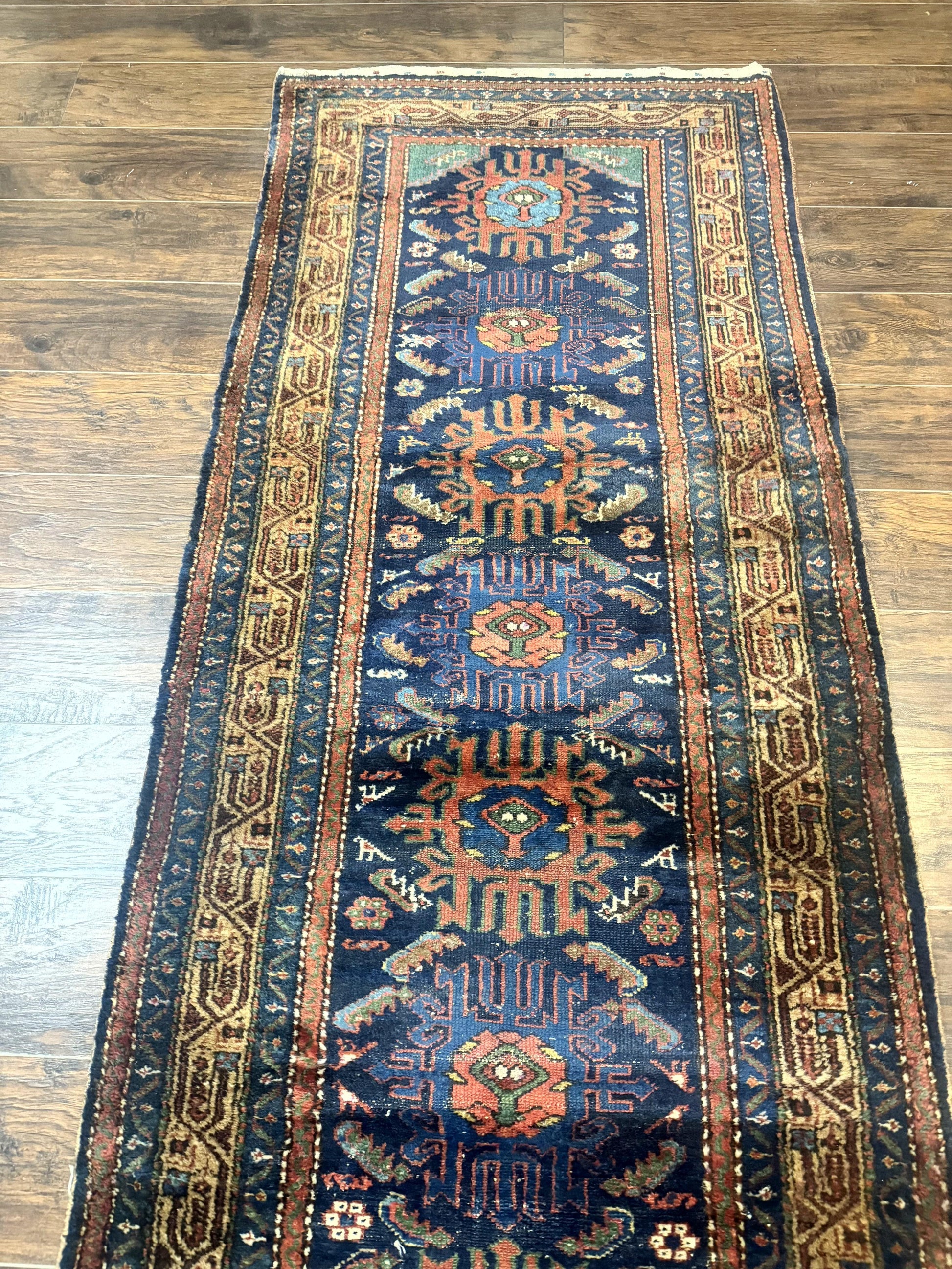Antique Persian Sarab Runner 3x17, Blue Persian Runner Rug, Long Handmade Wool Carpet for Hallway, Rare, Tribal - Nuvé