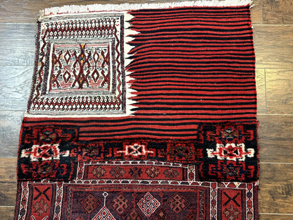 Persian Tribal Nomadic Saddle Cover Rug, Antique, Handmade, Wool, Red Ivory Black, Collectible, Shashavan - Nuvé