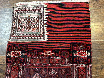 Persian Tribal Nomadic Saddle Cover Rug, Antique, Handmade, Wool, Red Ivory Black, Collectible, Shahsavan