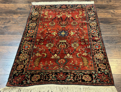 Antique Persian Farahan Sarouk Rug 3.6 x 5, Red, Floral, Traditional Rug, Fine 210 KPSI - Nuvé