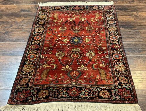 Antique Persian Farahan Sarouk Rug 3.6 x 5, Red, Floral, Traditional Rug, Fine 210 KPSI - Nuvé